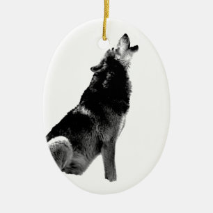 Black White Howling Varg Julgransprydnad Keramik