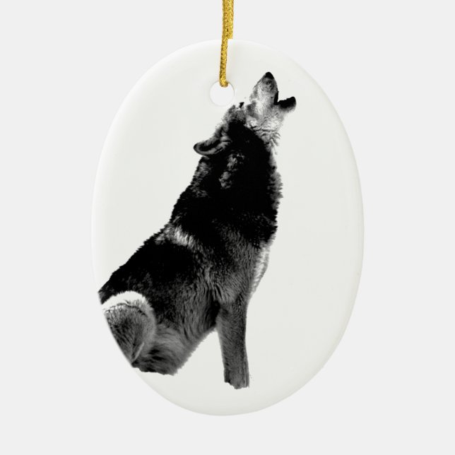 Black White Howling Varg Julgransprydnad Keramik (Framsidan)
