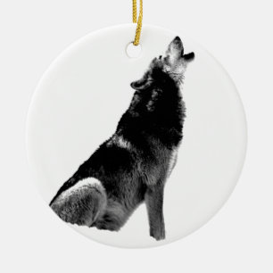 Black White Howling Varg Julgransprydnad Keramik