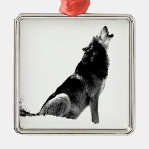 Black White Howling Varg Julgransprydnad Metall