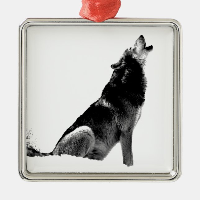 Black White Howling Varg Julgransprydnad Metall (Framsidan)