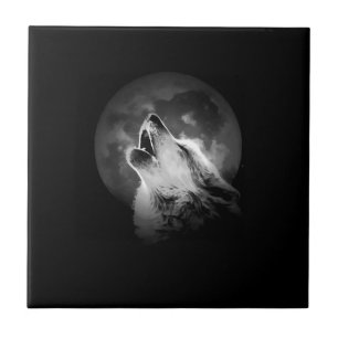 Black & White Howling Varg & Måne Kakelplatta
