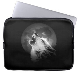 Black & White Howling Varg & Måne Laptop Fodral