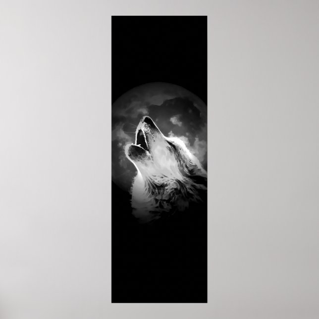 Black & White Howling Varg & Måne Poster (Framsidan)