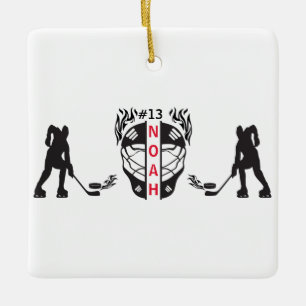 Black & White Ice Hockey Goal Keeper Julgransprydnad Keramik