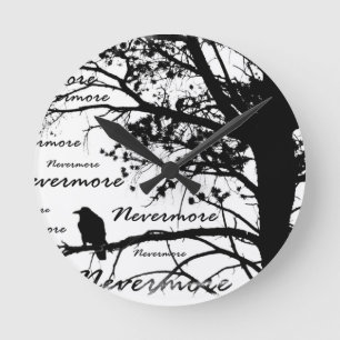 Black & White Ickmore Raven Silhouette Rund Klocka