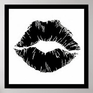 BLACK WHITE ICON KISS LÄPPAR SMILE WOMEN MAKEUP POSTER