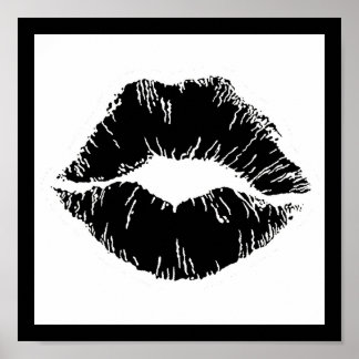 BLACK WHITE ICON KISS LÄPPAR SMILE WOMEN MAKEUP POSTER