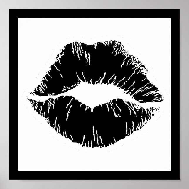 BLACK WHITE ICON KISS LÄPPAR SMILE WOMEN MAKEUP POSTER (Framsidan)
