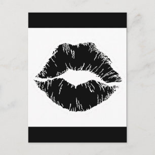 BLACK WHITE ICON KISS LÄPPAR SMILE WOMEN MAKEUP VYKORT