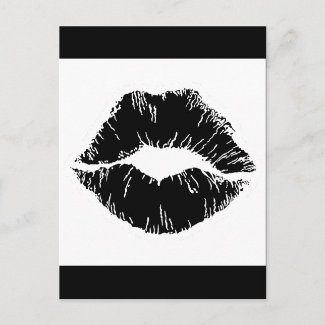 BLACK WHITE ICON KISS LÄPPAR SMILE WOMEN MAKEUP VYKORT (Framsida)