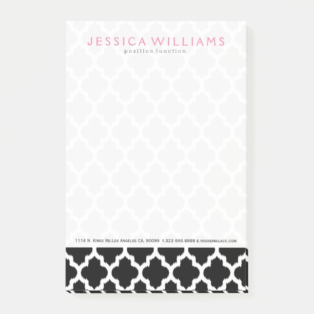 Black & White Ikat Quatrefoil Mönster Post-it Block (Framsida)