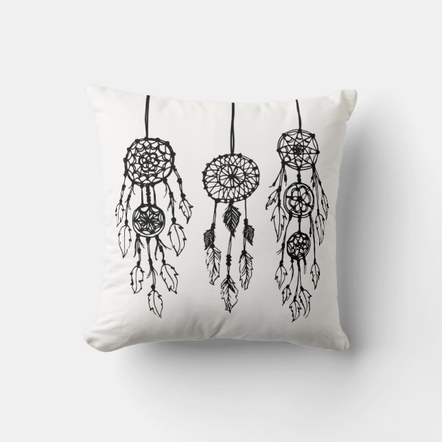 Black & White Illustrated Bohemian Dreamcatchers Kudde (Framsida)