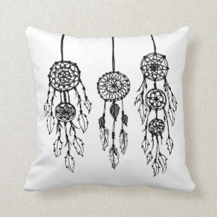 Black & White Illustrated Bohemian Dreamcatchers Kudde