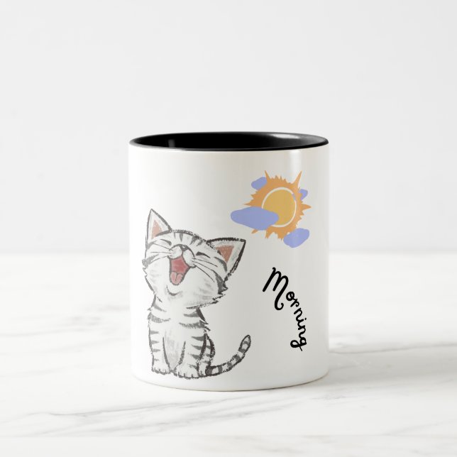 Black White Illustration Cat Mugg (Center)