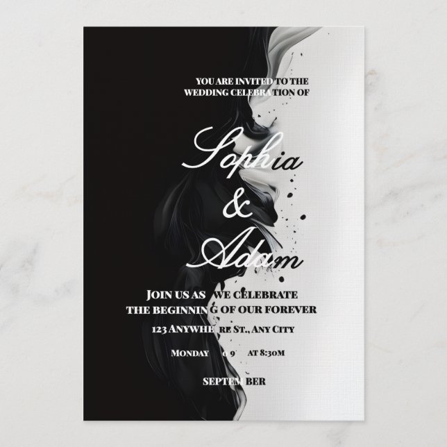 Black & White Ink Art Wedding Invitation Inbjudningar (Framsida)
