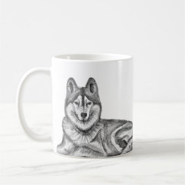 Black & White Ink & Watercolor Siberian Husky Kaffemugg