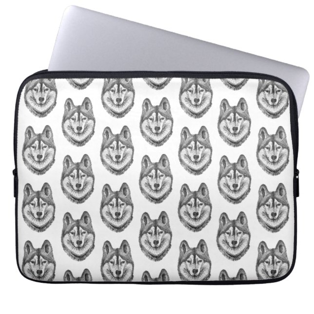 Black & White Ink & Watercolor Siberian Husky Laptop Fodral (Framsidan)