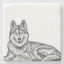 Black & White Ink & Watercolor Siberian Husky Stenunderlägg