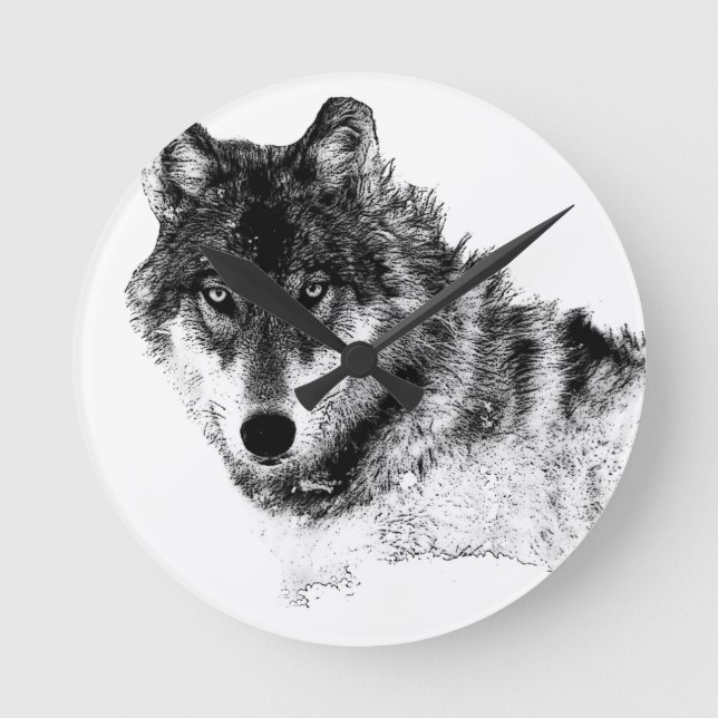 Black White Inspirational Varg Öga Rund Klocka (Framsida)
