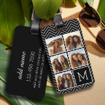 Black White Instagram 5 Photo Collage Monogram Bagagebricka<br><div class="desc">I bakgrunden ingår ett valfritt chevron Mönster - Använda fem fyrkantiga bilder för att skapa en unik och personlig gåva. Eller så kan du behålla hipstervalpen och göra ett trendig till keepy. Om du behöver justera bilder klickar du på verktyg för att anpassa ändringar.</div>