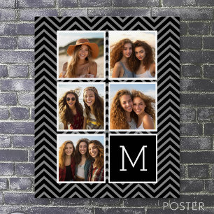 Black White Instagram 5 Photo Collage Monogram Poster