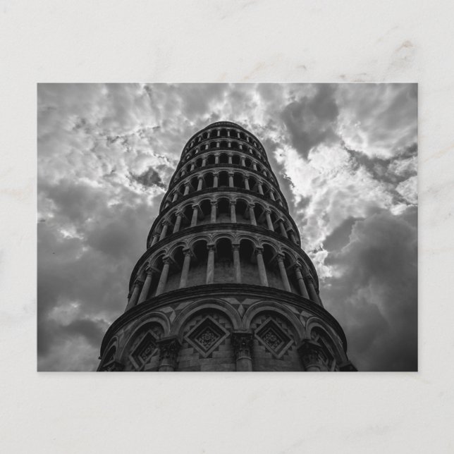 Black & White Italy Travel Leaning Torn i Pisa Vykort (Framsida)