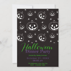 Black White Jack-O'Lantern Halloween Dinner Party Inbjudningar