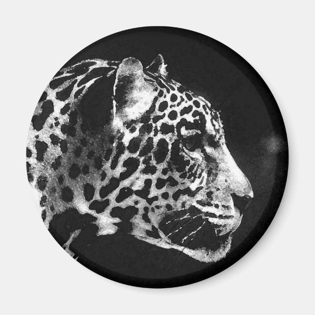 Black & White Jaguar Pop Art Magnet (Framsidan)