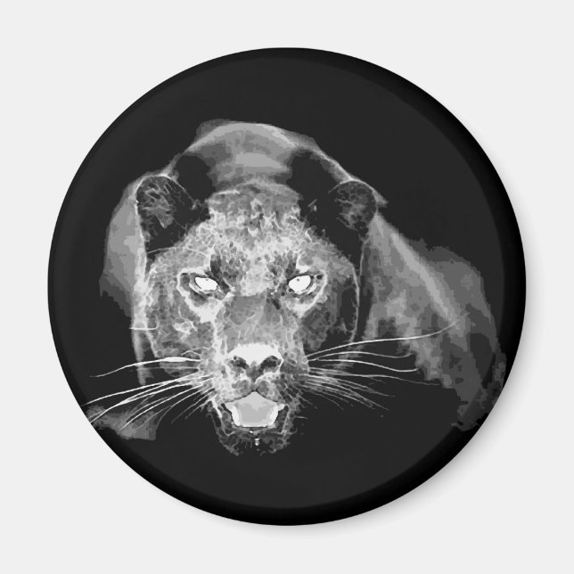 Black & White Jaguar-Vild katt Magnet (Framsidan)
