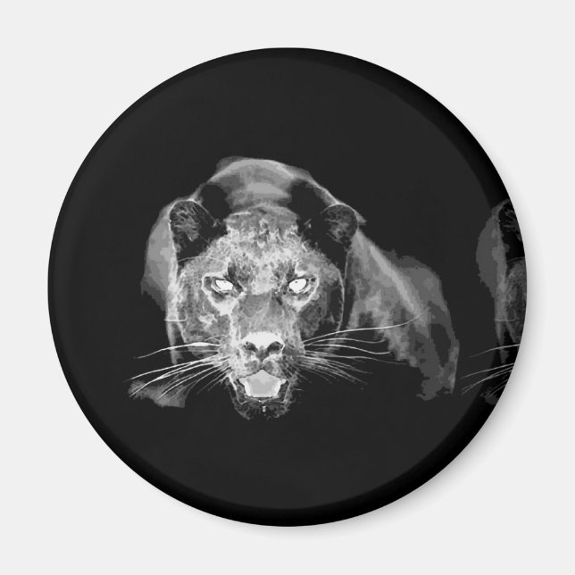 Black & White Jaguar-Vild katt Magnet (Framsidan)