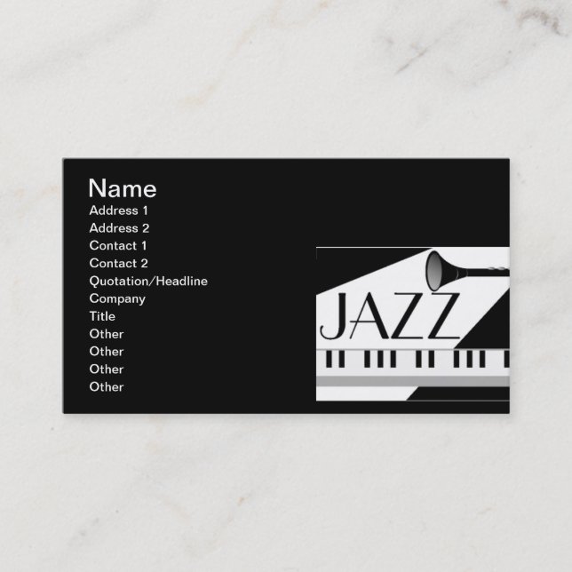 BLACK WHITE JAZZ MUSIC GRAPHIC VISITKORT (Framsida)