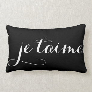 Black & White Je T'aime Fransk Calligraphy Pillow Lumbarkudde