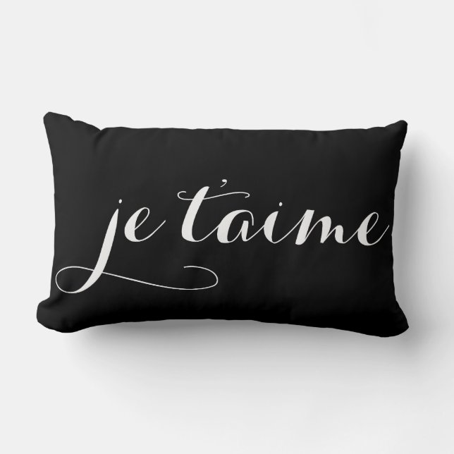 Black & White Je T'aime Fransk Calligraphy Pillow Lumbarkudde (Framsida)