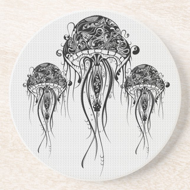 Black & White Jellyfish-Tattoo Art Underlägg (Framsidan)