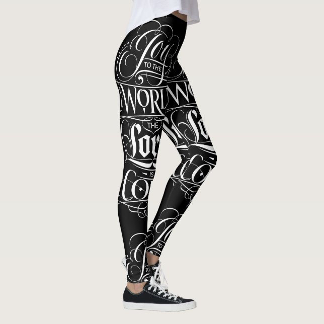 Black White Joy till World God Jul Lettering Leggings (Höger)