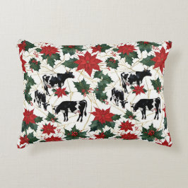 Black & White jul Holstein Dairy Cows Blommigt Prydnadskudde