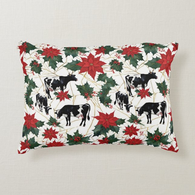 Black & White jul Holstein Dairy Cows Blommigt Prydnadskudde (Framsidan)