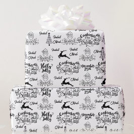 Black White jul Santa Personalize Namn Presentpapper