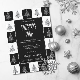 Black White Julgran jul Party Inbjudningar