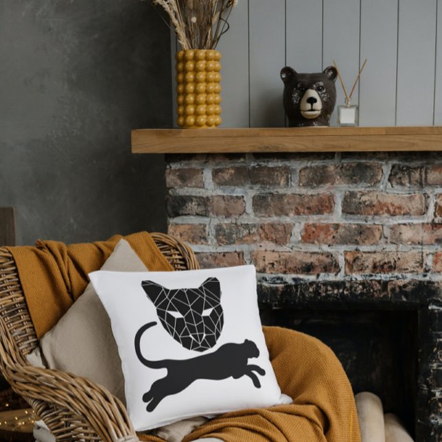 Black White Jungle Animal Panther Modern Cute Cat Kudde (Skapare uppladdad)