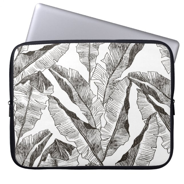 Black White Jungle: Tropical Plant Mönster Laptop Fodral (Framsidan)