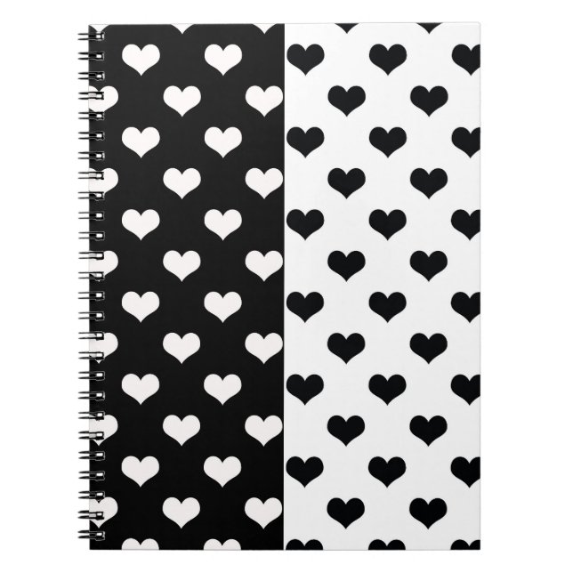 Black White Kärlek Heart Mönster Anteckningsbok (Framsidan)