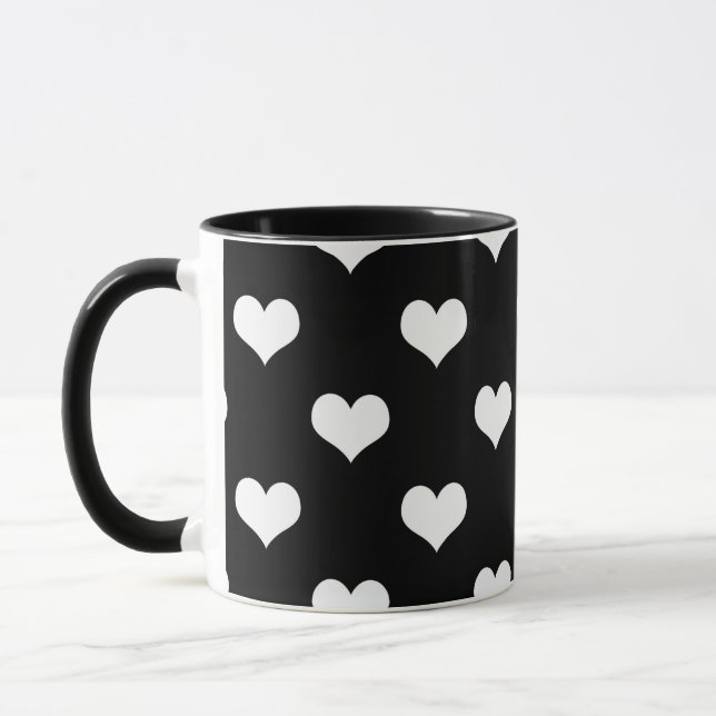 Black White Kärlek Heart Mönster Design Mugg (Vänster)