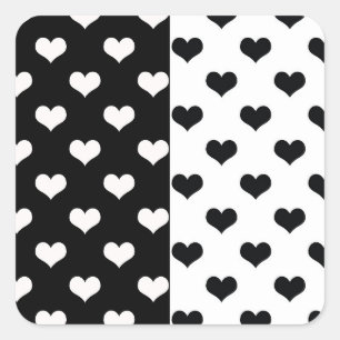 Black White Kärlek Heart Mönster Fyrkantigt Klistermärke