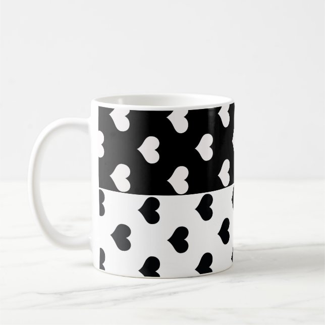 Black White Kärlek Heart Mönster Kaffemugg (Vänster)