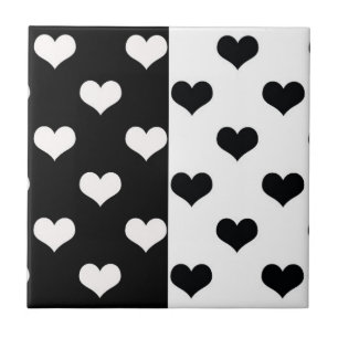 Black White Kärlek Heart Mönster Kakelplatta