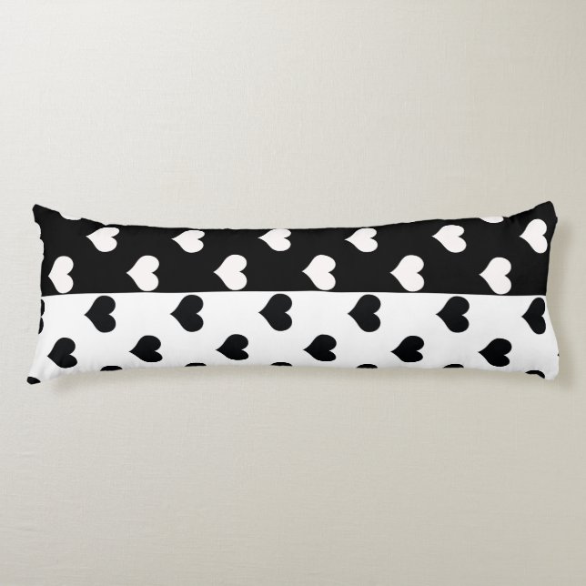 Black White Kärlek Heart Mönster Kroppskudde (Framsidan)
