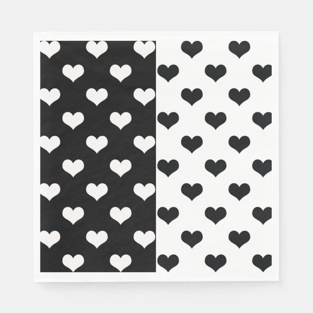 Black White Kärlek Heart Mönster Pappersservett (Framsidan)