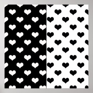 Black White Kärlek Heart Mönster Poster